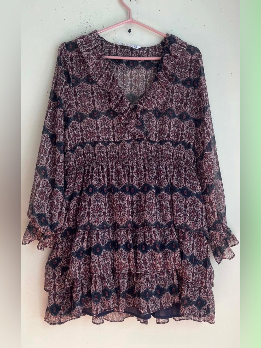 Zara Printed Tiered Mini Dress